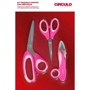 Kit 3 Tesouras Comfort Círculo (Rosa)