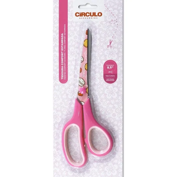 Tesoura Comfort Estampada Círculo (Rosa Doces) - Imagem 2